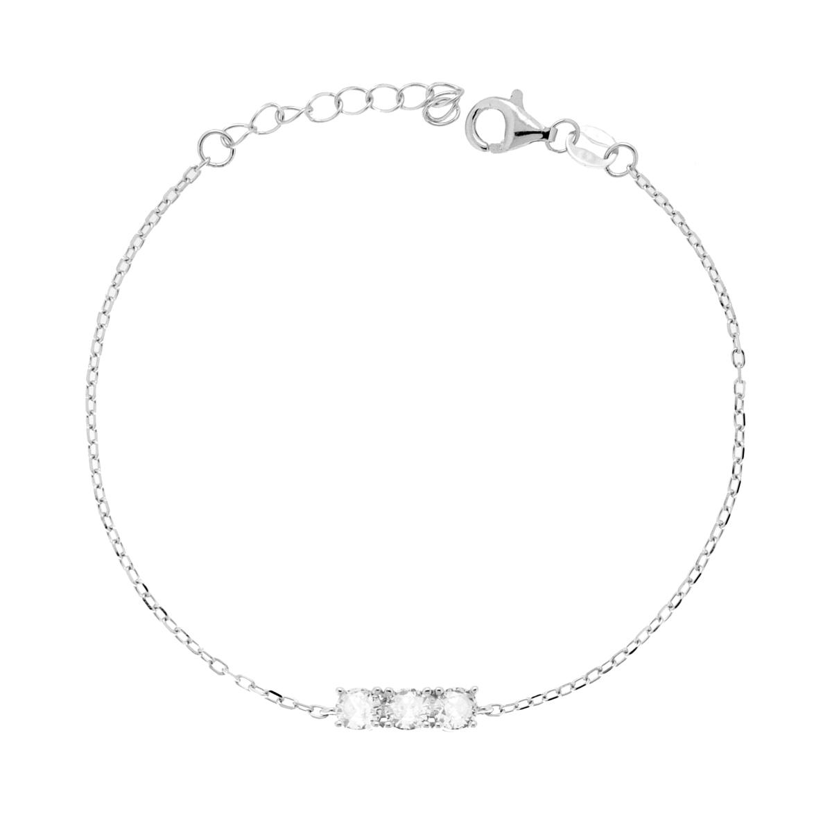 Bracciale Catena Forzatina Diamantata con Trilogy Cubic Zirconia Bianchi in ARGENTO 925 Galvanica Rodio