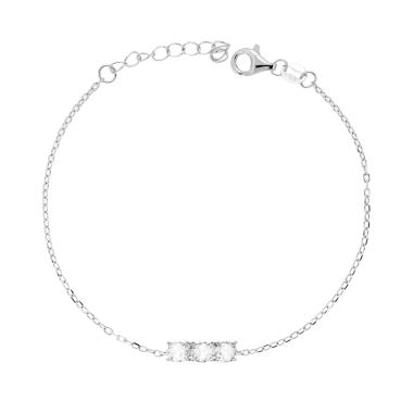 Bracciale Catena Forzatina Diamantata con Trilogy Cubic Zirconia Bianchi in ARGENTO 925 Galvanica Rodio