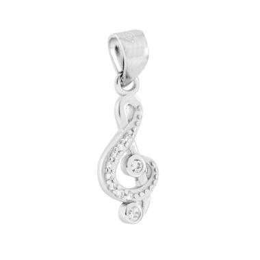 Ciondolo Chiave di Violino con Cubic Zirconia Bianchi in ARGENTO 925 Galvanica Rodio