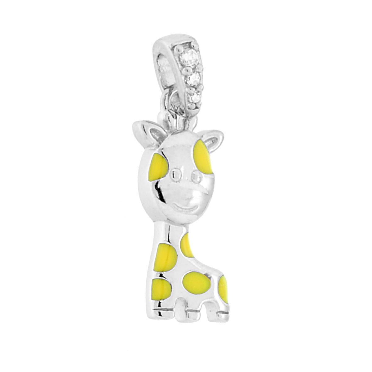 Ciondolo Giraffa con Cubic Zirconia Bianchi e Smalto Giallo in ARGENTO 925 Galvanica Rodio