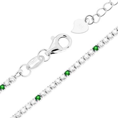 Bracciale Tennis cm 16+3 con Zirconi mm 1.5 alternati Bianchi e Verde Smeraldo in ARGENTO 925 Galvanica Rodio