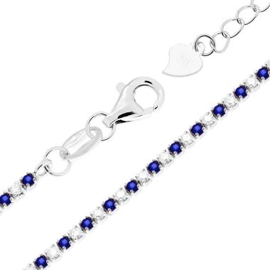 Bracciale Tennis cm 16+3 con Zirconi mm 1.5 alternati Bianchi e Blu Zaffiro in ARGENTO 925 Galvanica Rodio