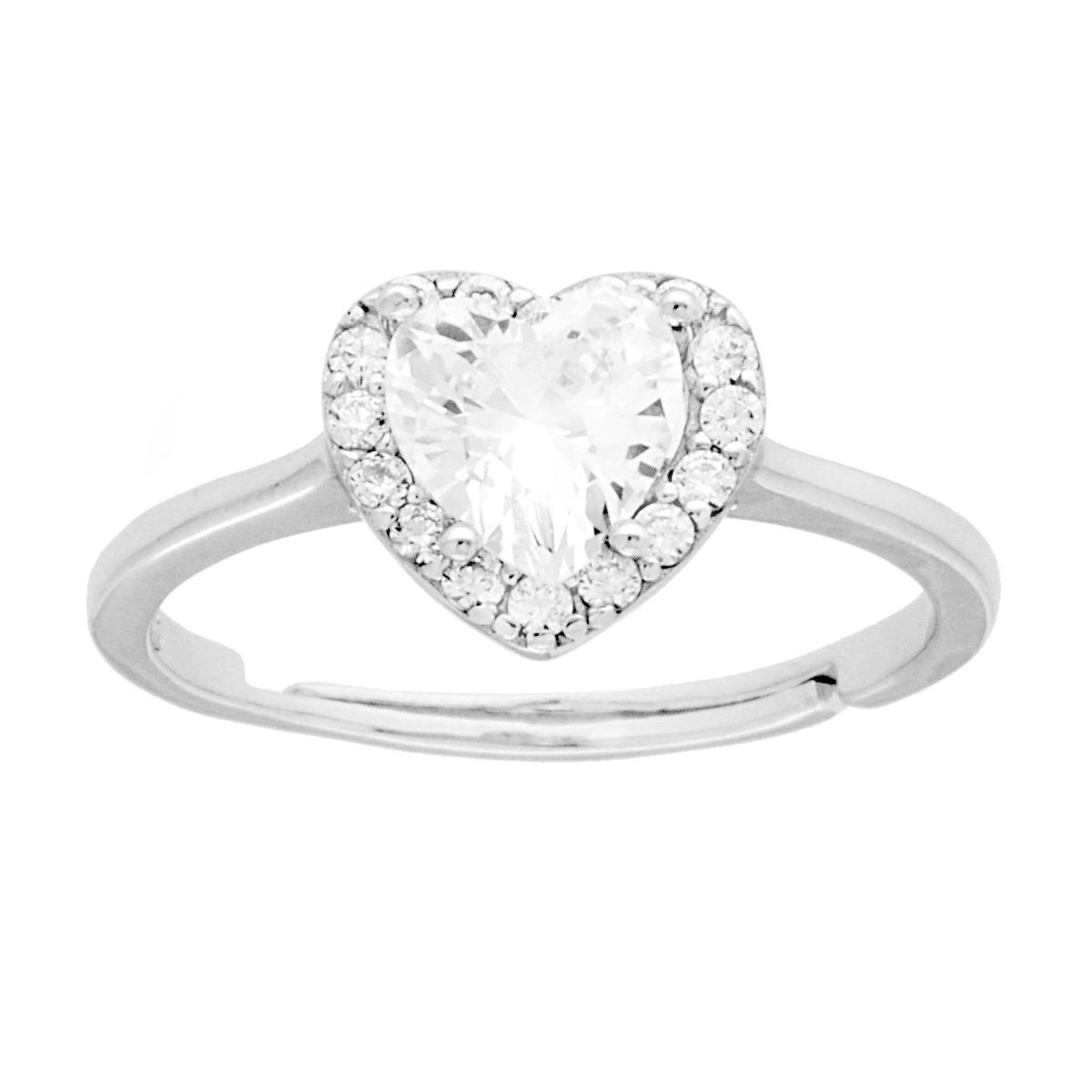 Anello Cuore Bianco contornato da Cubic Zirconia Bianchi in ARGENTO 925 Galvanica Rodio