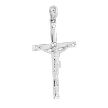 Ciondolo Croce con Cristo con Cubic Zirconia Bianchi in ARGENTO 925 Galvanica Rodio