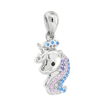 Ciondolo Unicorno con Cubic Zirconia Multicolor in ARGENTO 925 Galvanica Rodio