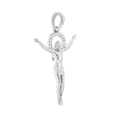 Ciondolo Cristo con Cubic Zirconia Bianchi in ARGENTO 925 Galvanica Rodio