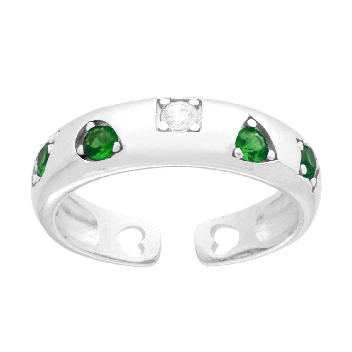 Anello Fascia con Cubic Zirconia Verde Smeraldo e Bianchi in ARGENTO 925 Galvanica Rodio