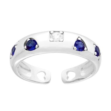 Anello Fascia con Cubic Zirconia Blu Zaffiro e Bianchi in ARGENTO 925 Galvanica Rodio