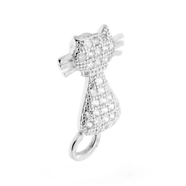 Ciondolo Gatto con Cubic Zirconia Bianchi in ARGENTO 925 Galvanica Rodio