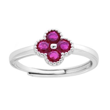 Anello Fiore con Cubic Zirconia Rosso Rubino in ARGENTO 925 Galvanica Rodio