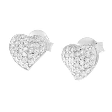 Orecchini Cuore con Cubic Zirconia Bianchi in ARGENTO 925 Galvanica Rodio