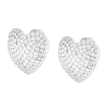 Orecchini Cuore Cubic Zirconia Bianchi in ARGENTO 925 Galvanica Rodio