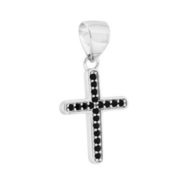 Ciondolo Croce Cubic Zirconia Neri in ARGENTO 925 Galvanica Rodio