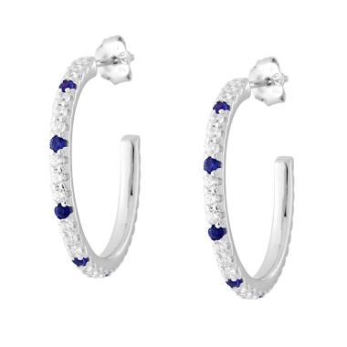 Orecchini Cerchio Cubic Zirconia Blu Zaffiro e Bianchi in ARGENTO 925 Galvanica Rodio