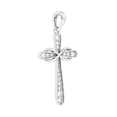 Ciondolo Croce Infinito Cubic Zirconia Bianchi in ARGENTO 925 Galvanica Rodio