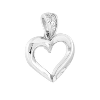 Ciondolo Cuore con Cubic Zirconia Bianchi in ARGENTO 925 Galvanica Rodio