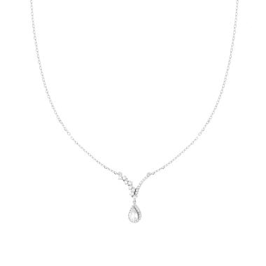 Collana Catena Forzatina Diamantata con Diadema Bianco e Goccia contornata da Cubic Zirconia Bianchi in ARGENTO 925 Galvanica Rodio