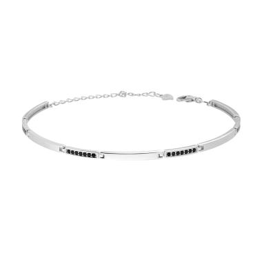 Bracciale Targhe con Cubic Zirconia Neri in ARGENTO 925 Galvanica Rodio