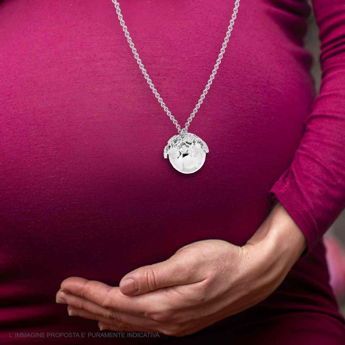 Collana Catena Forzatina con Chiama Angeli con Fiori e Crystal Bianchi in ACCIAIO