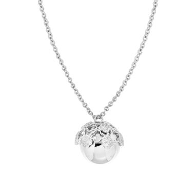 Collana Catena Forzatina con Chiama Angeli con Fiori e Crystal Bianchi in ACCIAIO