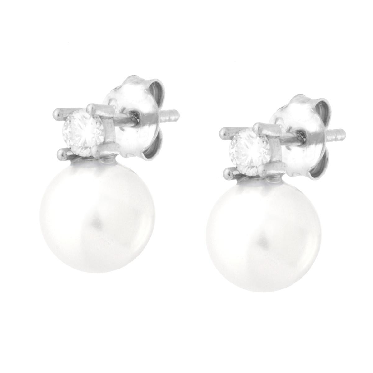 Orecchini Perla mm 8 con Cubic Zirconia Bianco in ARGENTO 925 Galvanica Rodio