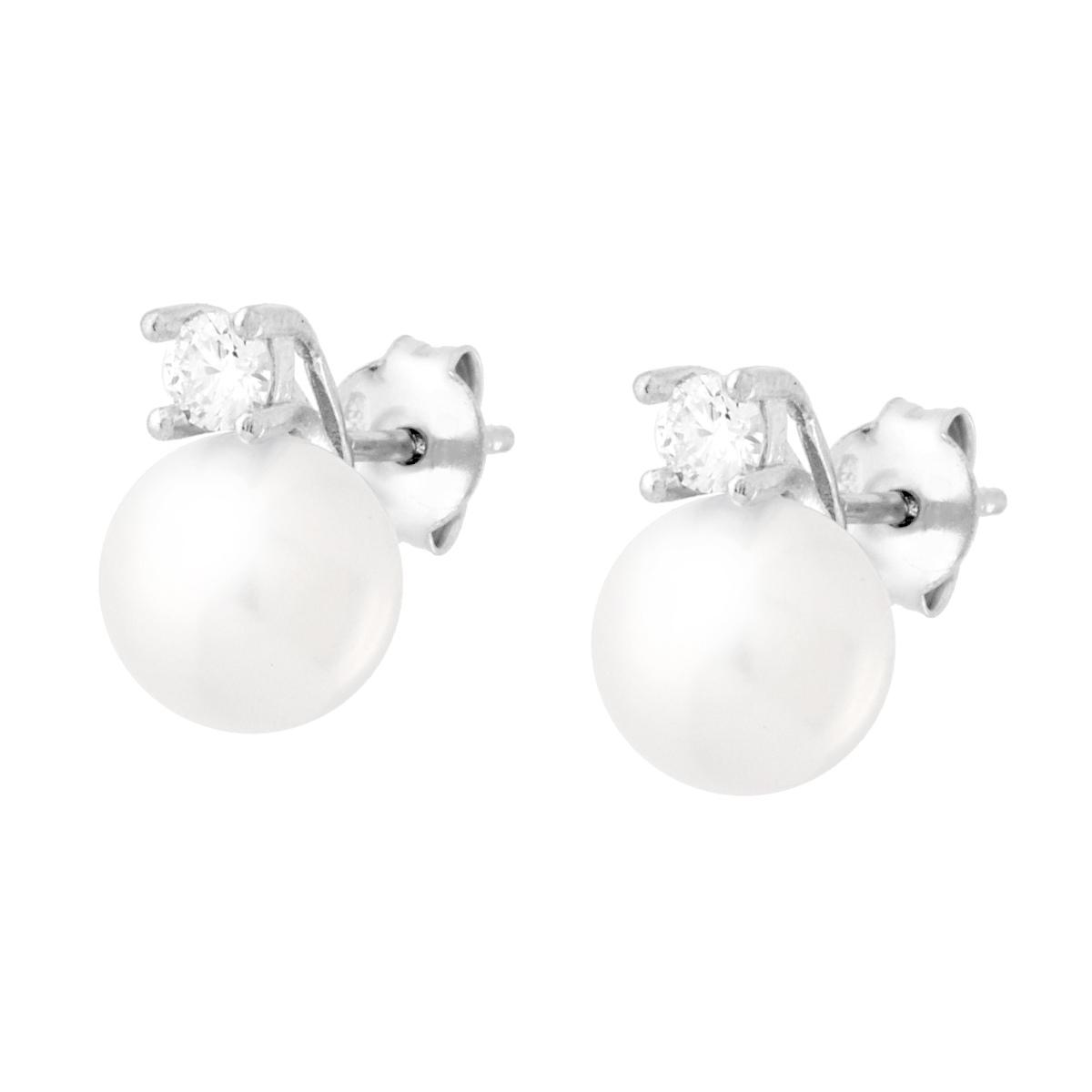 Orecchini Perla mm 8 con Cubic Zirconia Bianco in ARGENTO 925 Galvanica Rodio