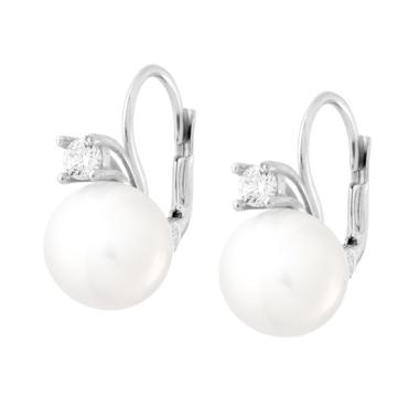 Orecchini Monachella Perla mm 10 con Cubic Zirconia Bianco in ARGENTO 925 Galvanica Rodio