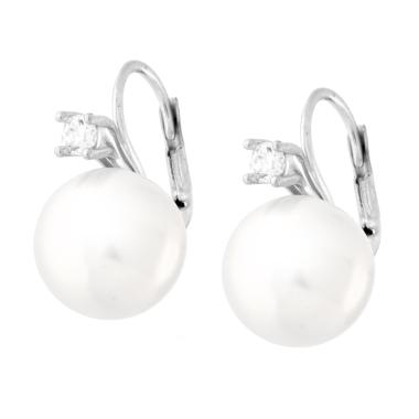 Orecchini Monachella Perla mm 12 con Cubic Zirconia Bianco in ARGENTO 925 Galvanica Rodio