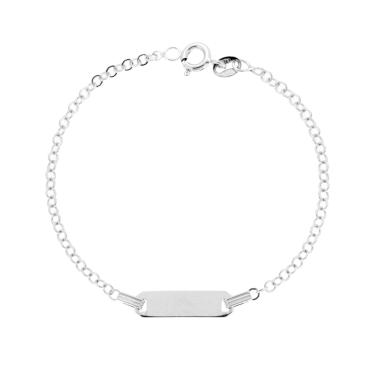 Bracciale Bimbo Bimba Targa Rettangolare Catena Forzatina Tonda Diamantata in ARGENTO 92