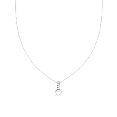 Collana Catena Forzatina Diamantata con Punto Luce e Cubic Zirconia Bianchi in ARGENTO 925 Galvanica Rodio