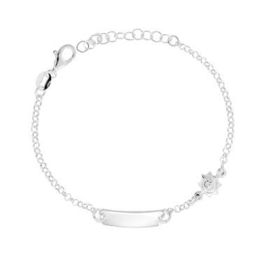 Bracciale Bimbo Bimba Targa Rettangolare con Catena Rolo e Sole Bombato in ARGENTO 925