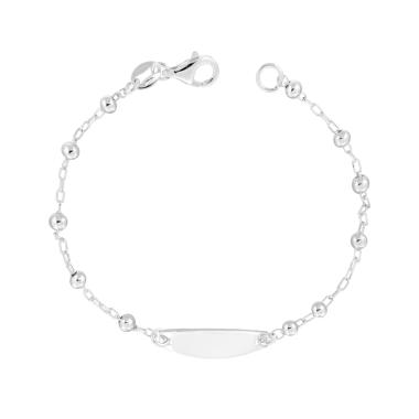 Bracciale Bimbo Bimba Targa Ovale con Catena Forzatina e Palline in ARGENTO 925