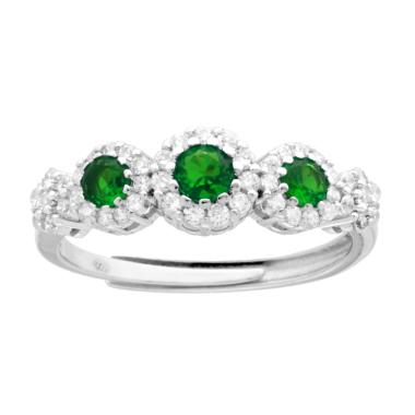 Anello Veretta Fiori con Cubic Zirconia Verde Smeraldo e Bianchi in ARGENTO 925 Galvanica Rodio