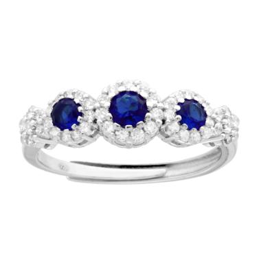 Anello Veretta Fiori con Cubic Zirconia Blu Zaffiro e Bianchi in ARGENTO 925 Galvanica Rodio