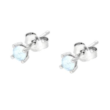 Orecchini Punto Luce Acquamarina Cubic Zirconia mm 3 in ARGENTO 925 Galvanica Rodio