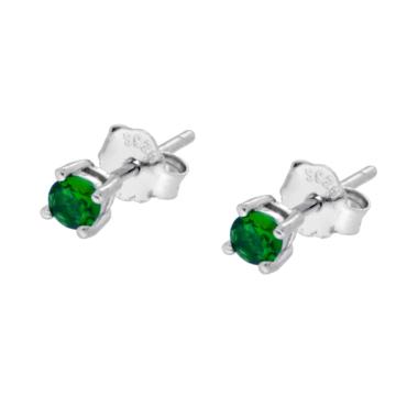 Orecchini Punto Luce Verde Smeraldo Cubic Zirconia mm 3 in ARGENTO 925 Galvanica Rodio