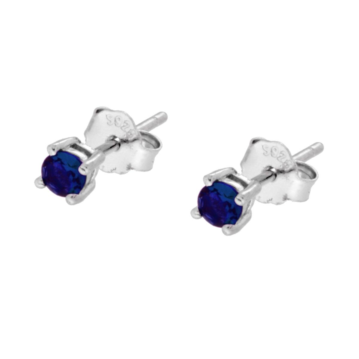 Orecchini Punto Luce Blu Zaffiro Cubic Zirconia mm 3 in ARGENTO 925 Galvanica Rodio