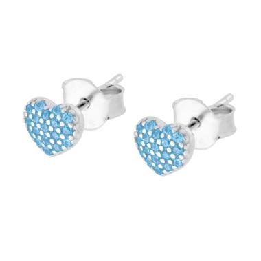 Orecchini Cuore con Cubic Zirconia Acquamarina in ARGENTO 925 Galvanica Rodio