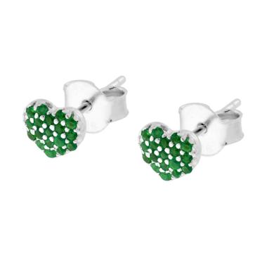 Orecchini Cuore con Cubic Zirconia Verde Smeraldo in ARGENTO 925 Galvanica Rodio