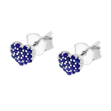 Orecchini a forma di cuore con cubic zirconia colore Blu Zaffiro incastonati.