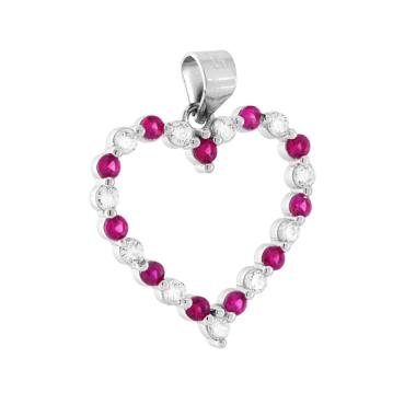 Ciondolo Cuore con Cubic Zirconia alternati Rosso Rubino e Bianchi in ARGENTO 925 Galvanica Rodio