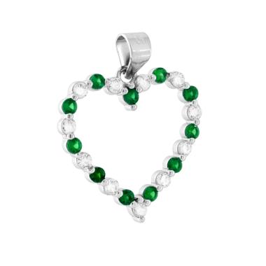 Ciondolo Cuore con Cubic Zirconia alternati Verde Smeraldo e Bianchi in ARGENTO 925 Galvanica Rodio