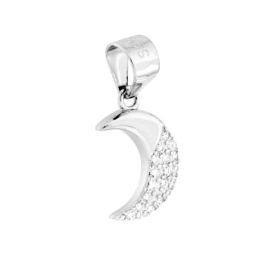 Ciondolo Luna con Cubic Zirconia Bianchi in ARGENTO 925 Galvanica Rodio