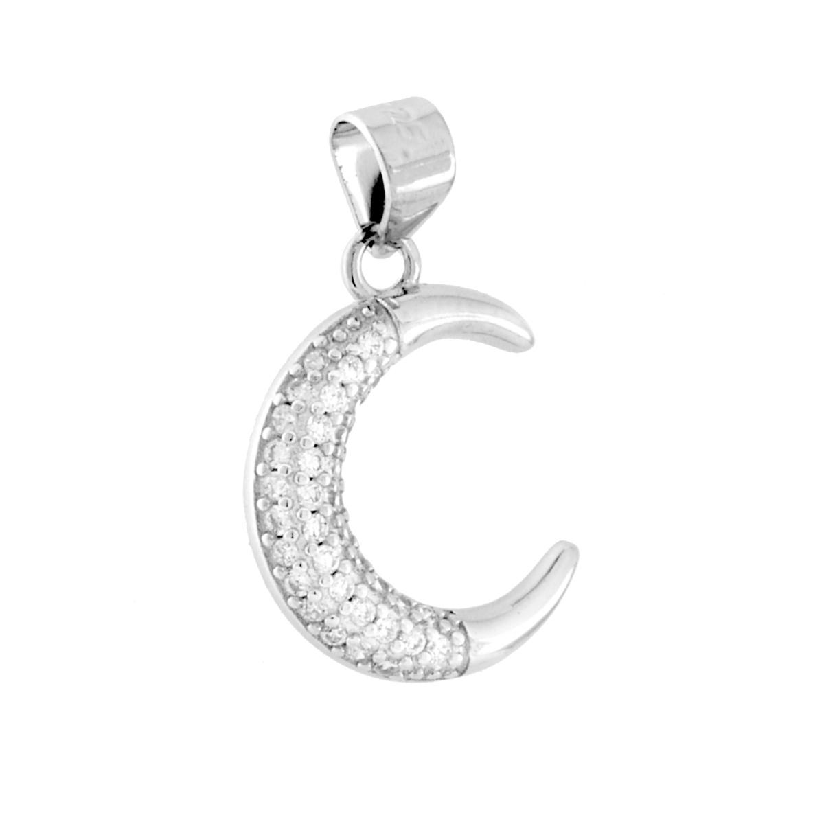 Ciondolo Luna con Cubic Zirconia Bianchi in ARGENTO 925 Galvanica Rodio