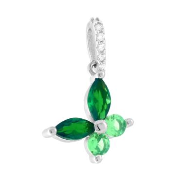 Ciondolo Farfalla con Cubic Zirconia Marquise Verde Smeraldo e Verde Chiaro in ARGENTO 925 Galvanica Rodio