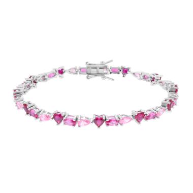 Bracciale Tennis Griffe cm 18 Zirconi Multitaglio Rosso Rubino e Rosa in ARGENTO Galvanica Rodio