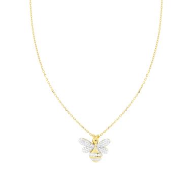 Collana Catena Forzatina Diamantata con Ape e Cubic Zirconia Bianchi in ARGENTO 925 Galvanica Oro