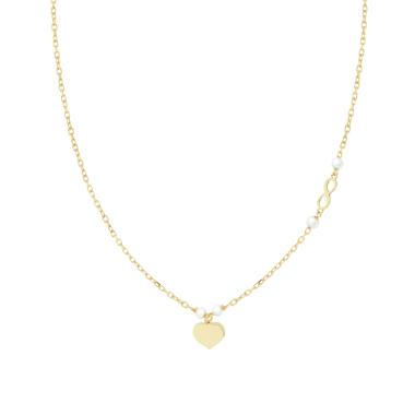 Collana Asimmetrica Catena Forzatina Diamantata con Perle e Infinito Cuore plain pendente in ARGENTO 925 Galvanica Oro