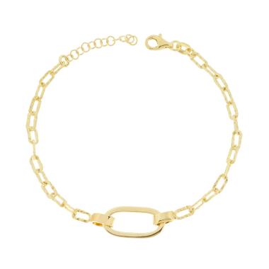 Bracciale Catena Forzatina effetto Martellato con Ovale in ARGENTO 925 Galvanica Oro