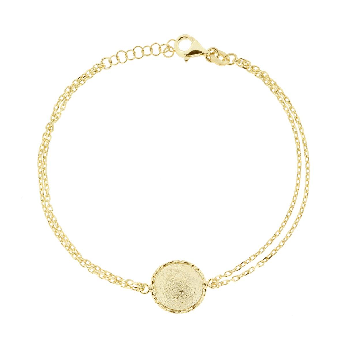 Bracciale due fili Catena Forzatina Diamantata con Tondo centrale Spazzolato in ARGENTO 925 Galvanica Oro